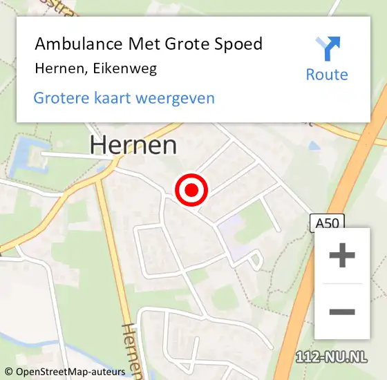 Locatie op kaart van de 112 melding: Ambulance Met Grote Spoed Naar Hernen, Eikenweg op 9 maart 2015 07:49