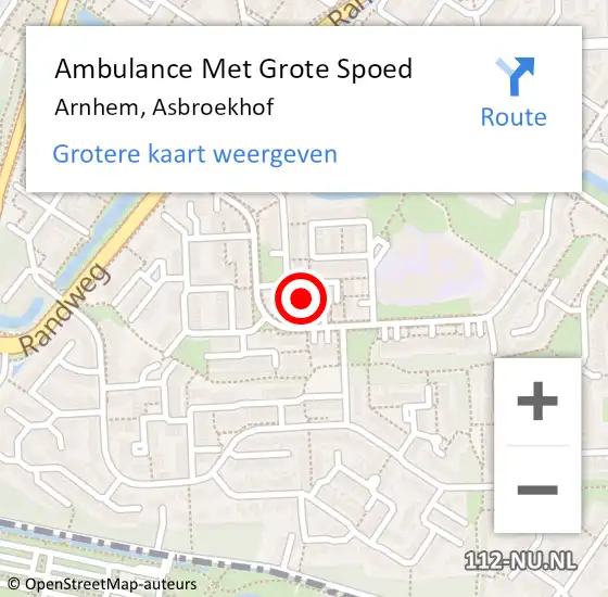 Locatie op kaart van de 112 melding: Ambulance Met Grote Spoed Naar Arnhem, Asbroekhof op 9 maart 2015 08:15