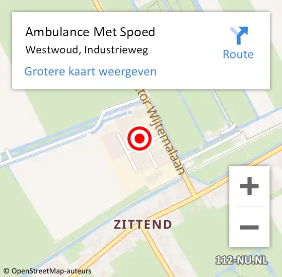 Locatie op kaart van de 112 melding: Ambulance Met Spoed Naar Westwoud, Industrieweg op 9 maart 2015 08:47