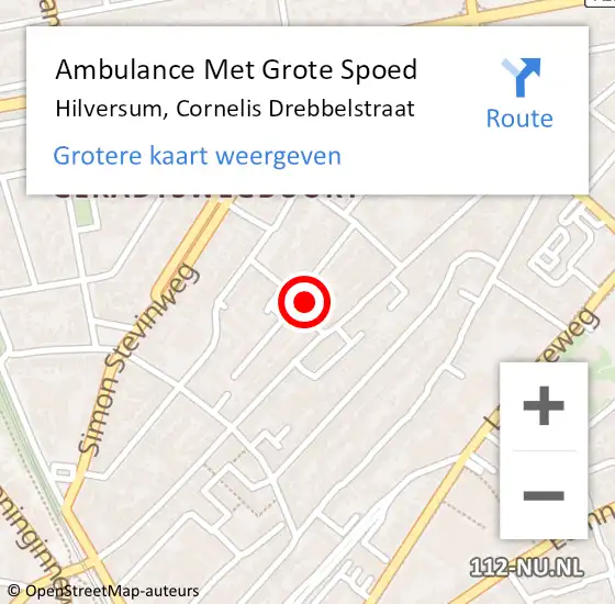 Locatie op kaart van de 112 melding: Ambulance Met Grote Spoed Naar Hilversum, Cornelis Drebbelstraat op 9 maart 2015 09:50