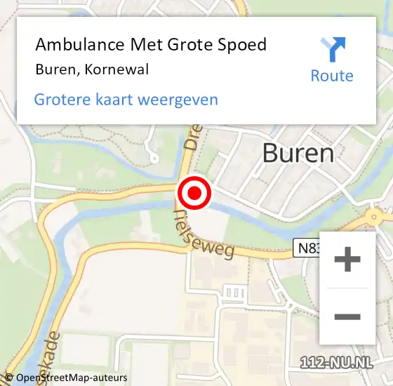 Locatie op kaart van de 112 melding: Ambulance Met Grote Spoed Naar Buren, Kornewal op 9 maart 2015 10:51