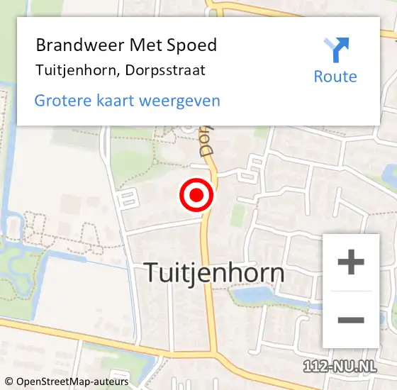 Locatie op kaart van de 112 melding: Brandweer Met Spoed Naar Tuitjenhorn, Dorpsstraat op 9 maart 2015 10:54