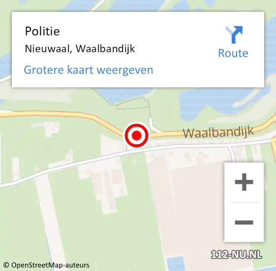 Locatie op kaart van de 112 melding: Politie Nieuwaal, Waalbandijk op 9 maart 2015 12:27