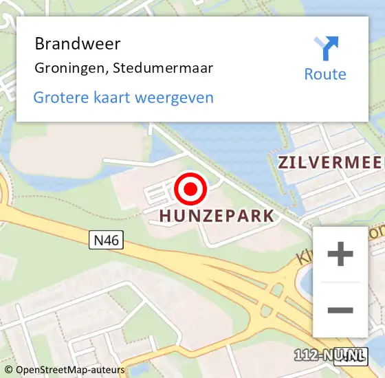 Locatie op kaart van de 112 melding: Brandweer Groningen, Stedumermaar op 9 maart 2015 12:27