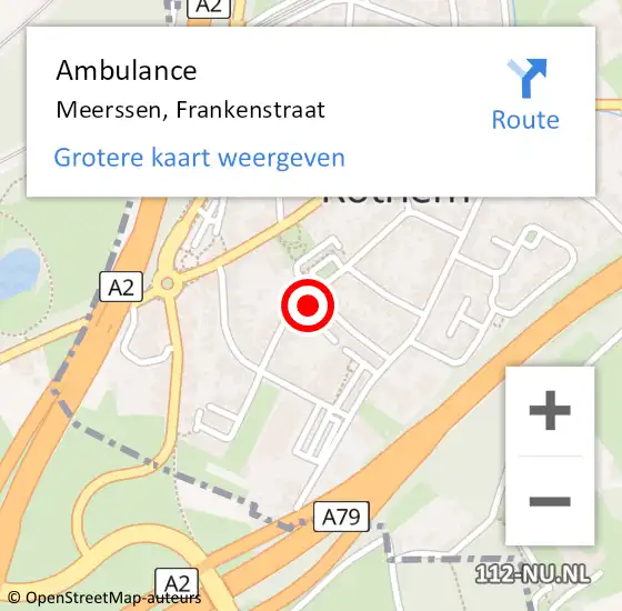 Locatie op kaart van de 112 melding: Ambulance Meerssen, Frankenstraat op 9 maart 2015 13:51