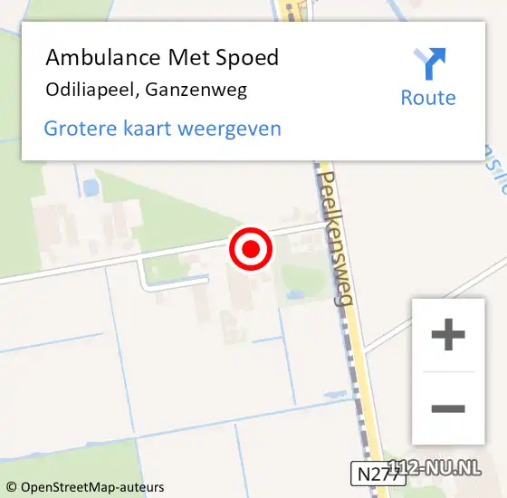 Locatie op kaart van de 112 melding: Ambulance Met Spoed Naar Odiliapeel, Ganzenweg op 9 maart 2015 15:15