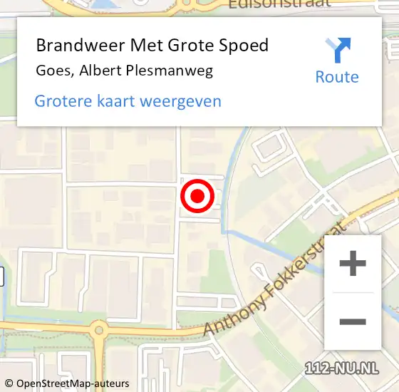 Locatie op kaart van de 112 melding: Brandweer Met Grote Spoed Naar Goes, Albert Plesmanweg op 9 maart 2015 17:16