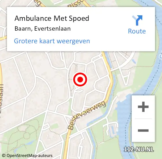 Locatie op kaart van de 112 melding: Ambulance Met Spoed Naar Baarn, Evertsenlaan op 9 maart 2015 19:35