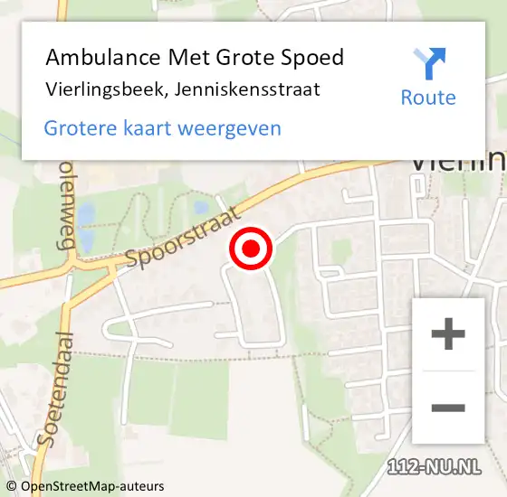 Locatie op kaart van de 112 melding: Ambulance Met Grote Spoed Naar Vierlingsbeek, Jenniskensstraat op 9 maart 2015 23:54