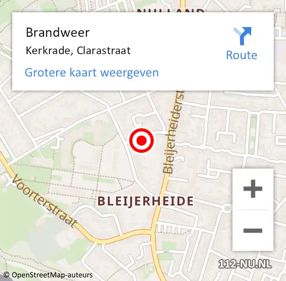 Locatie op kaart van de 112 melding: Brandweer Kerkrade, Clarastraat op 10 maart 2015 01:33