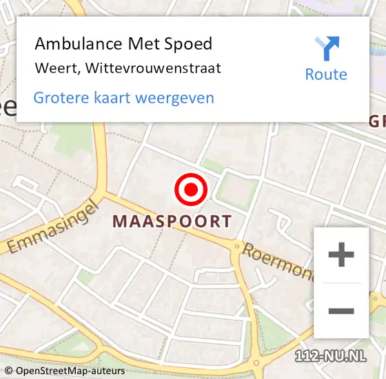 Locatie op kaart van de 112 melding: Ambulance Met Spoed Naar Weert, Wittevrouwenstraat op 10 maart 2015 07:50