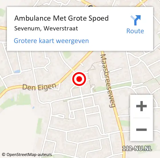 Locatie op kaart van de 112 melding: Ambulance Met Grote Spoed Naar Sevenum, Weverstraat op 10 maart 2015 08:05