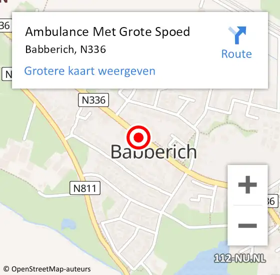 Locatie op kaart van de 112 melding: Ambulance Met Grote Spoed Naar Babberich, N336 op 10 maart 2015 08:22