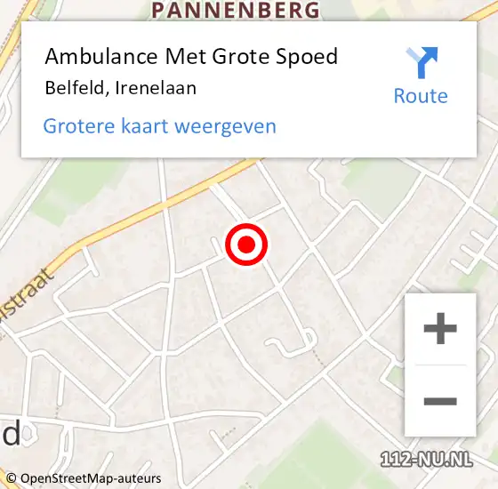 Locatie op kaart van de 112 melding: Ambulance Met Grote Spoed Naar Belfeld, Irenelaan op 10 maart 2015 09:57