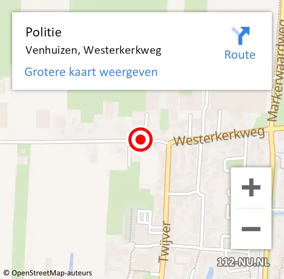 Locatie op kaart van de 112 melding: Politie Venhuizen, Westerkerkweg op 10 maart 2015 11:23