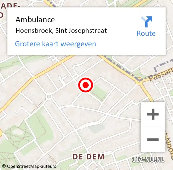 Locatie op kaart van de 112 melding: Ambulance Hoensbroek, Sint Josephstraat op 1 november 2013 10:31