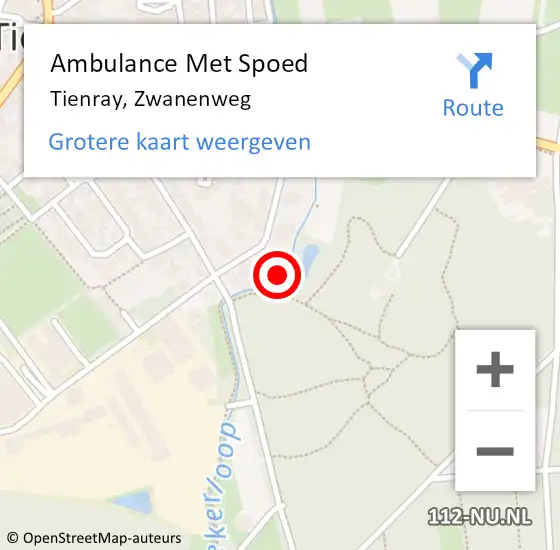 Locatie op kaart van de 112 melding: Ambulance Met Spoed Naar Tienray, Zwanenweg op 10 maart 2015 13:33