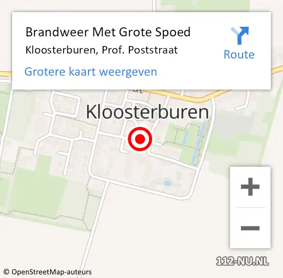 Locatie op kaart van de 112 melding: Brandweer Met Grote Spoed Naar Kloosterburen, Prof. Poststraat op 1 november 2013 10:34