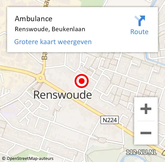 Locatie op kaart van de 112 melding: Ambulance Renswoude, Beukenlaan op 10 maart 2015 13:53