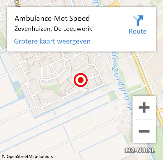 Locatie op kaart van de 112 melding: Ambulance Met Spoed Naar Zevenhuizen, De Leeuwerik op 10 maart 2015 13:59