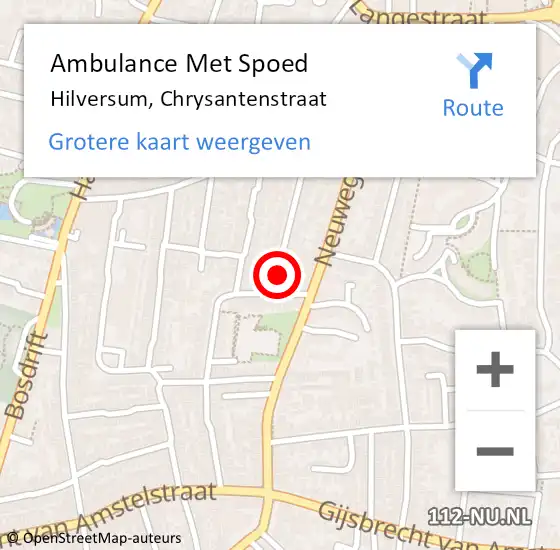 Locatie op kaart van de 112 melding: Ambulance Met Spoed Naar Hilversum, Chrysantenstraat op 10 maart 2015 14:30