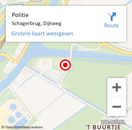 Locatie op kaart van de 112 melding: Politie Schagerbrug, Dijkweg op 10 maart 2015 17:03