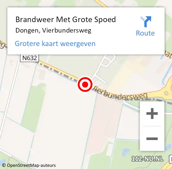 Locatie op kaart van de 112 melding: Brandweer Met Grote Spoed Naar Dongen, Vierbundersweg op 10 maart 2015 17:18