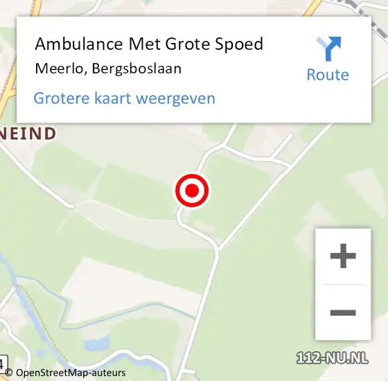 Locatie op kaart van de 112 melding: Ambulance Met Grote Spoed Naar Meerlo, Bergsboslaan op 1 november 2013 10:55