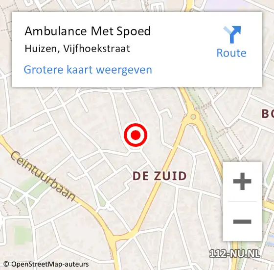 Locatie op kaart van de 112 melding: Ambulance Met Spoed Naar Huizen, Vijfhoekstraat op 10 maart 2015 17:28