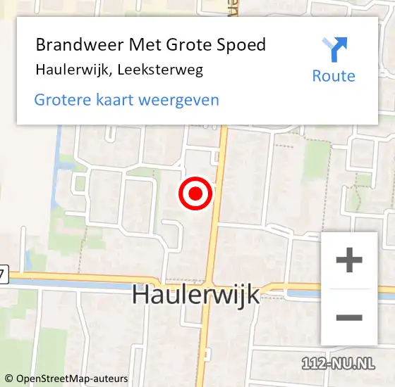 Locatie op kaart van de 112 melding: Brandweer Met Grote Spoed Naar Haulerwijk, Leeksterweg op 10 maart 2015 17:31