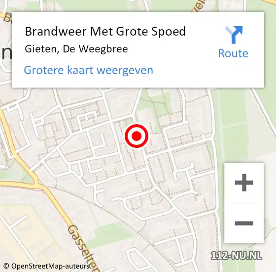 Locatie op kaart van de 112 melding: Brandweer Met Grote Spoed Naar Gieten, De Weegbree op 10 maart 2015 17:41