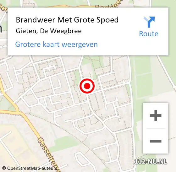 Locatie op kaart van de 112 melding: Brandweer Met Grote Spoed Naar Gieten, De Weegbree op 10 maart 2015 17:42