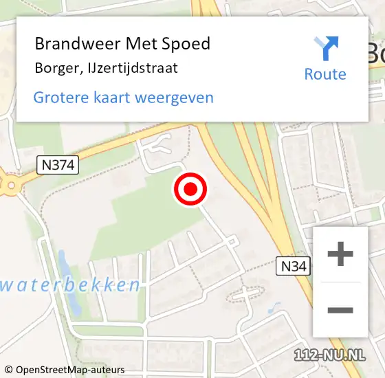 Locatie op kaart van de 112 melding: Brandweer Met Spoed Naar Borger, IJzertijdstraat op 10 maart 2015 20:55