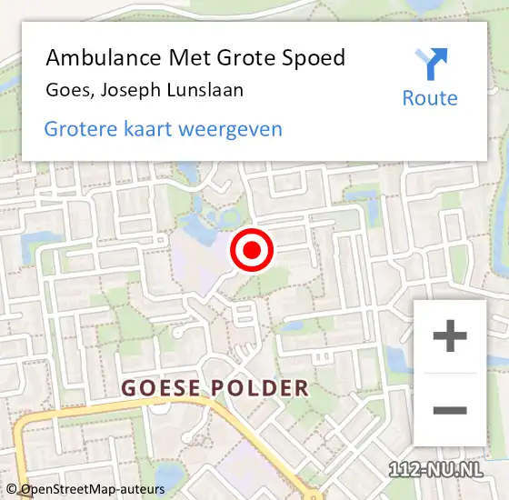 Locatie op kaart van de 112 melding: Ambulance Met Grote Spoed Naar Goes, Joseph Lunslaan op 10 maart 2015 21:14