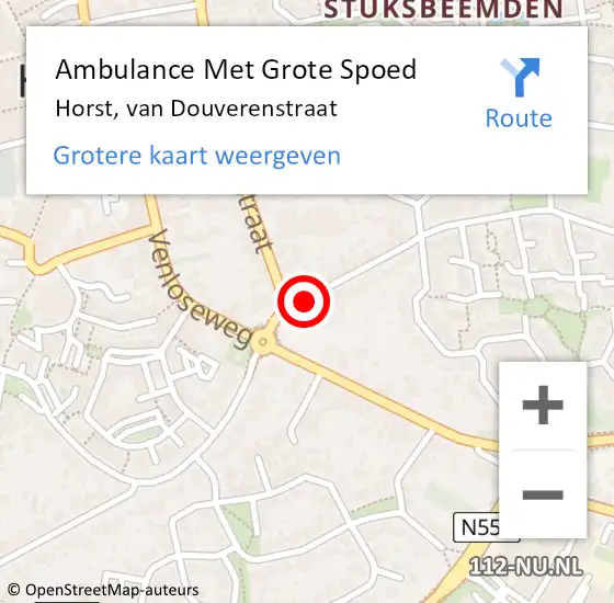 Locatie op kaart van de 112 melding: Ambulance Met Grote Spoed Naar Horst, van Douverenstraat op 10 maart 2015 22:01