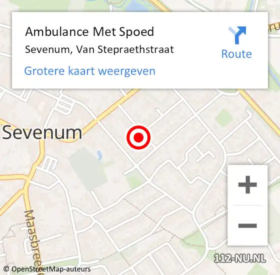 Locatie op kaart van de 112 melding: Ambulance Met Spoed Naar Sevenum, Van Stepraethstraat op 10 maart 2015 22:06