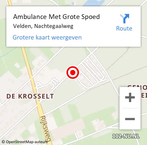 Locatie op kaart van de 112 melding: Ambulance Met Grote Spoed Naar Velden, Nachtegaalweg op 11 maart 2015 02:43