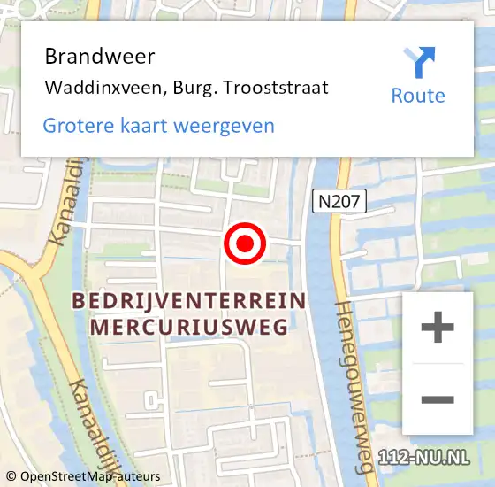 Locatie op kaart van de 112 melding: Brandweer Waddinxveen, Burg. Trooststraat op 11 maart 2015 06:46