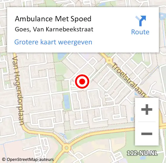 Locatie op kaart van de 112 melding: Ambulance Met Spoed Naar Goes, Van Karnebeekstraat op 1 november 2013 11:37