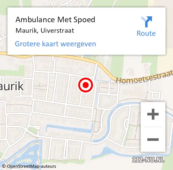 Locatie op kaart van de 112 melding: Ambulance Met Spoed Naar Maurik, Uiverstraat op 11 maart 2015 08:36