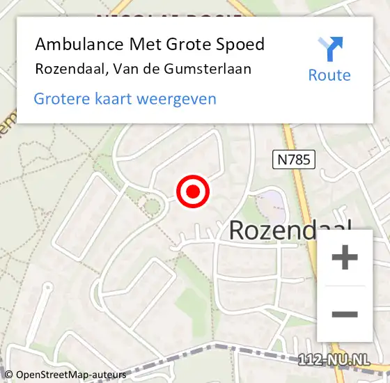 Locatie op kaart van de 112 melding: Ambulance Met Grote Spoed Naar Rozendaal, Van De Gumsterlaan op 11 maart 2015 08:52