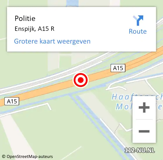 Locatie op kaart van de 112 melding: Politie Enspijk, A15 R op 11 maart 2015 09:00