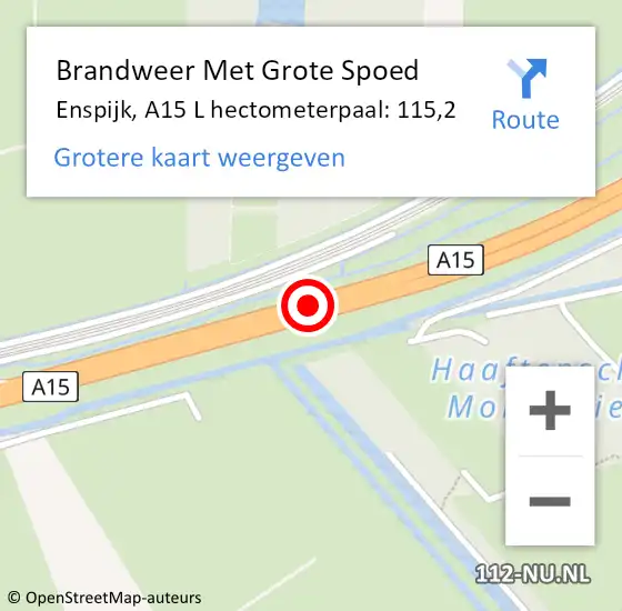 Locatie op kaart van de 112 melding: Brandweer Met Grote Spoed Naar Enspijk, A15 R hectometerpaal: 115,2 op 11 maart 2015 09:01