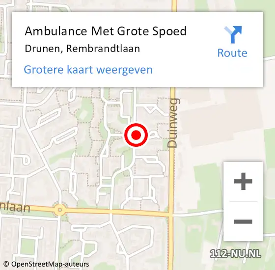 Locatie op kaart van de 112 melding: Ambulance Met Grote Spoed Naar Drunen, Rembrandtlaan op 11 maart 2015 11:50