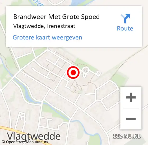 Locatie op kaart van de 112 melding: Brandweer Met Grote Spoed Naar Vlagtwedde, Irenestraat op 11 maart 2015 11:53