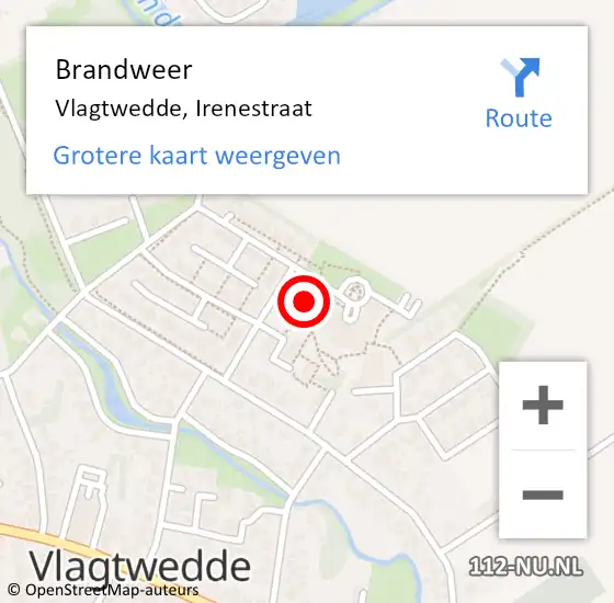 Locatie op kaart van de 112 melding: Brandweer Vlagtwedde, Irenestraat op 11 maart 2015 11:56