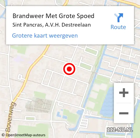 Locatie op kaart van de 112 melding: Brandweer Met Grote Spoed Naar Sint Pancras, A.V.H. Destreelaan op 11 maart 2015 13:11