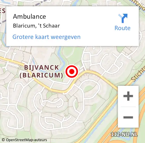 Locatie op kaart van de 112 melding: Ambulance Blaricum, 't Schaar op 11 maart 2015 13:55