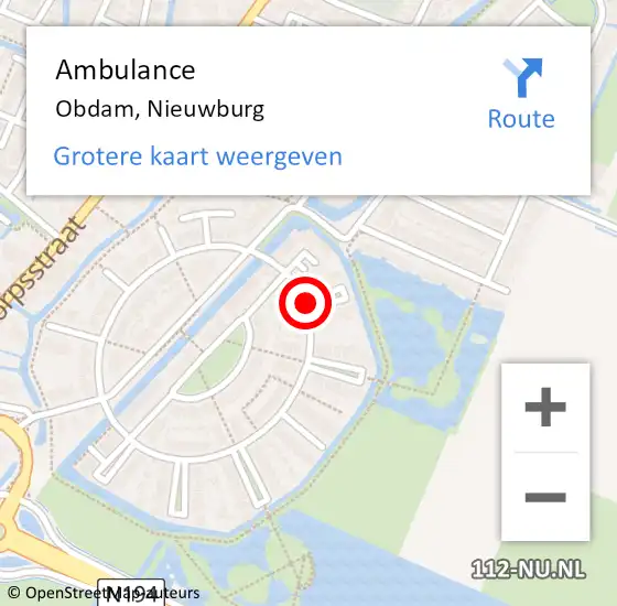 Locatie op kaart van de 112 melding: Ambulance Obdam, Nieuwburg op 1 november 2013 12:14