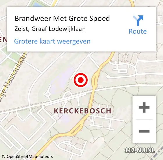 Locatie op kaart van de 112 melding: Brandweer Met Grote Spoed Naar Zeist, Graaf Lodewijklaan op 11 maart 2015 15:18